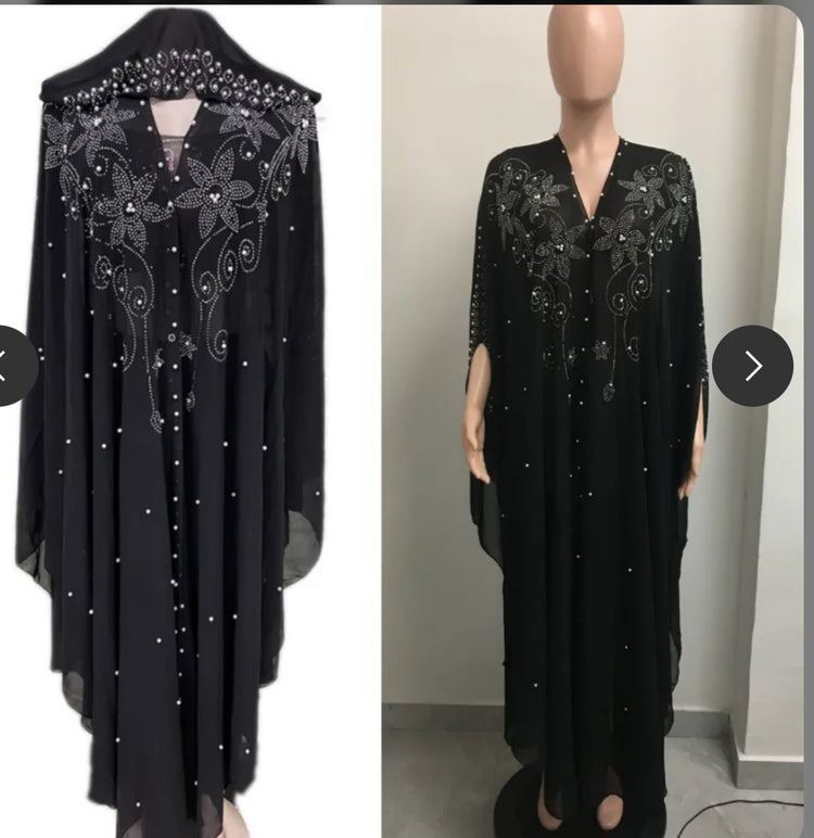 Pearl & Rhinestones Long Snap Front Hoodie Kaftan