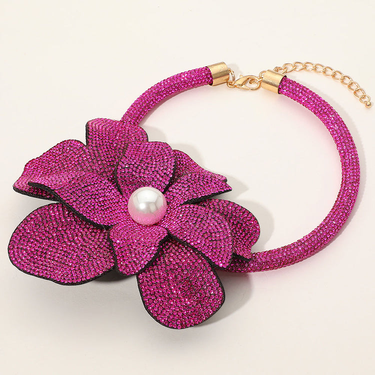 Rhinestone Flower Statement Necklace