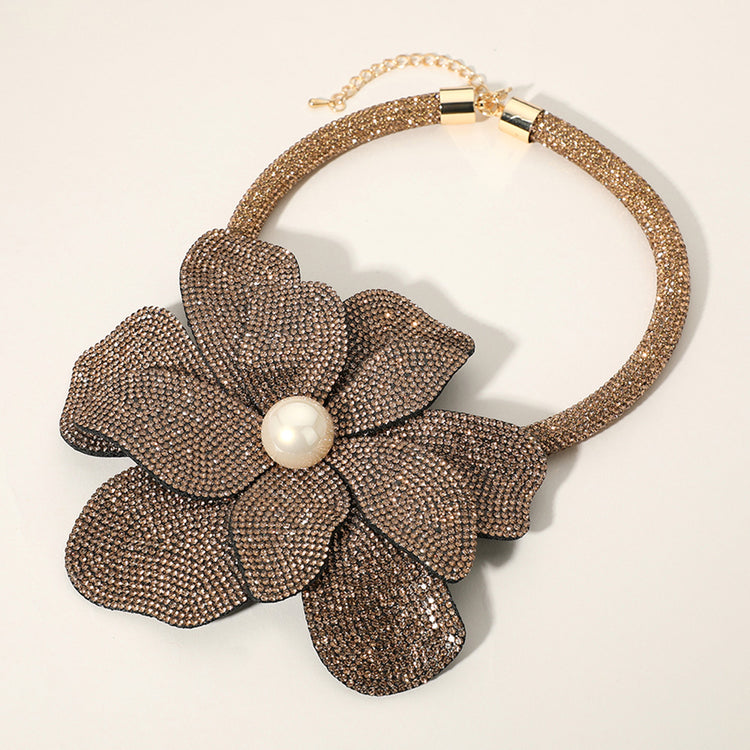 Rhinestone Flower Statement Necklace