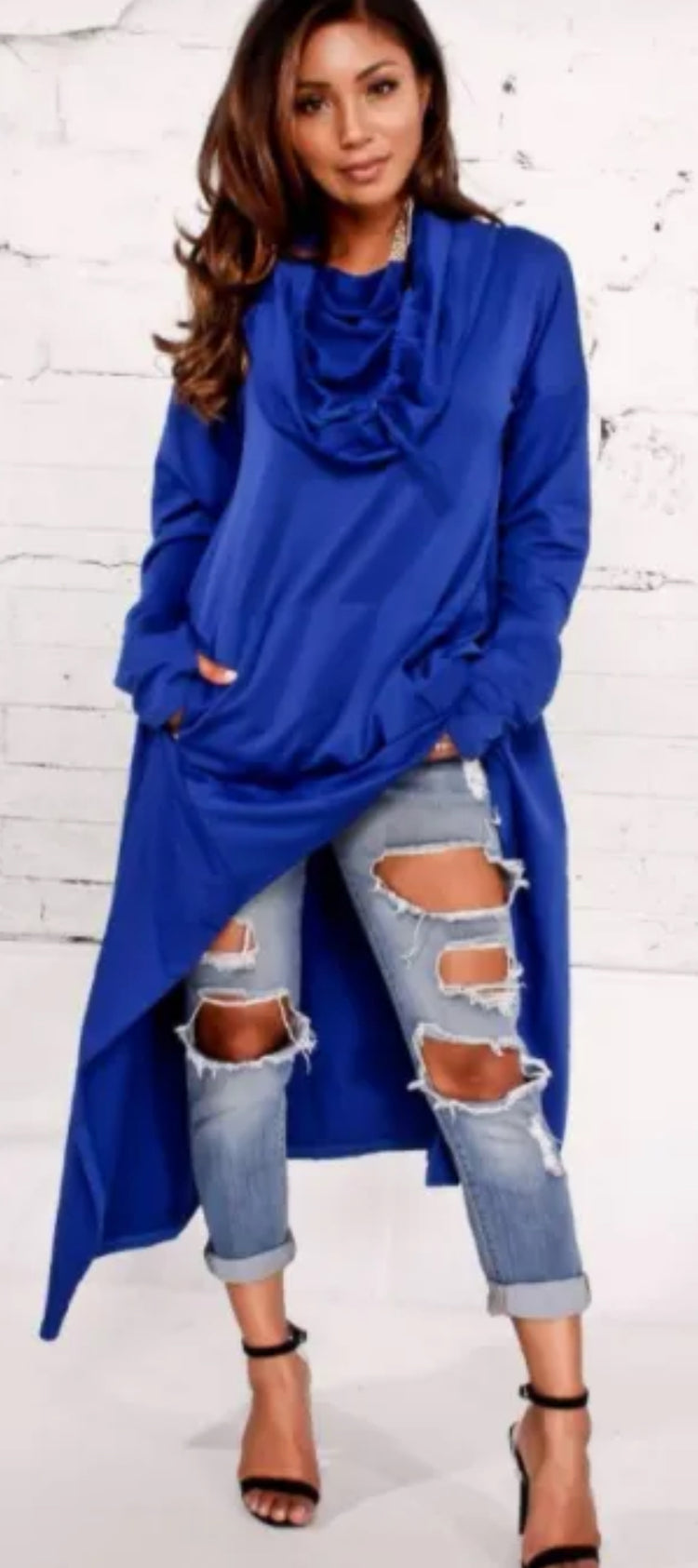 Classy Cowl Neck Long Hem Hoodie