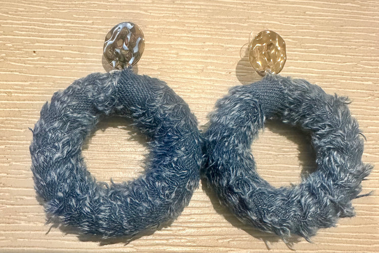 Denim Dangle Hoops Earrings