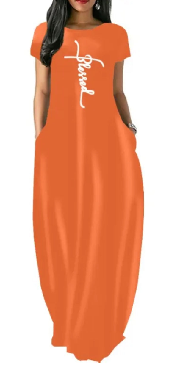 Short Sleeve Inspirational Maxi Dress