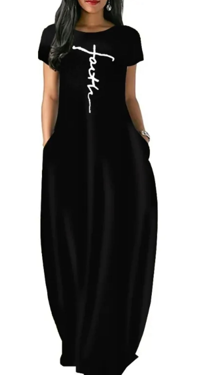 Short Sleeve Inspirational Maxi Dress