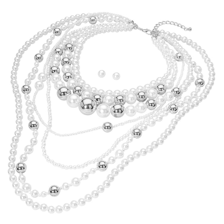 Multilayer Pearls with Silver Necklace