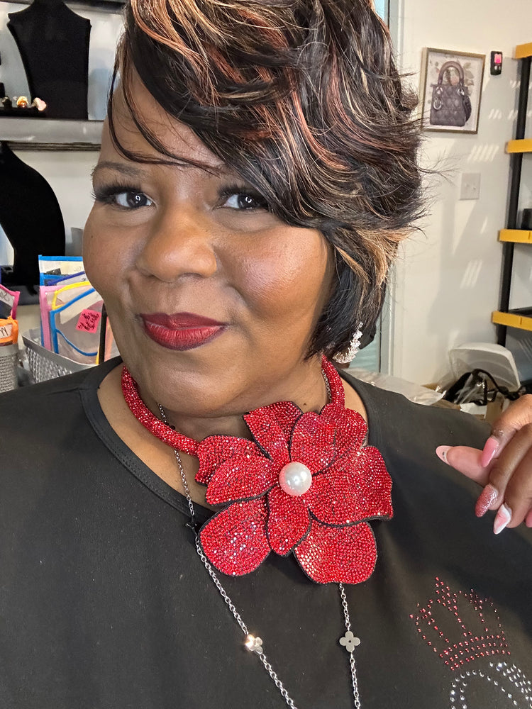Rhinestone Flower Statement Necklace