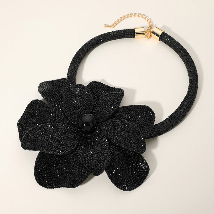 Rhinestone Flower Statement Necklace
