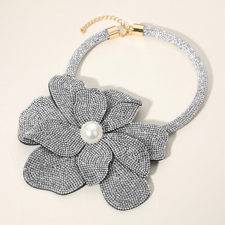 Rhinestone Flower Statement Necklace