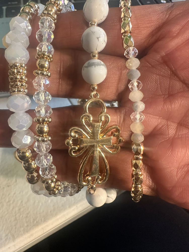 White & Gold Beaded Bracelets