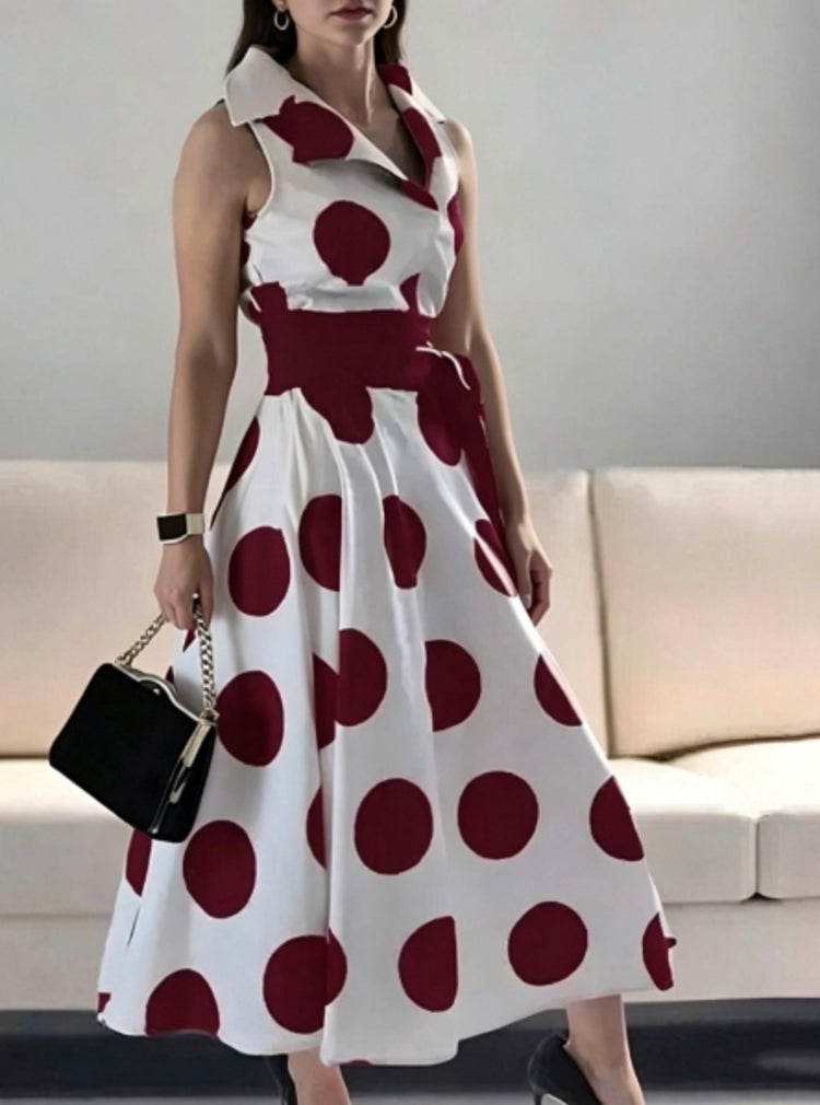 Polka Dot Dress with Collar and Belt