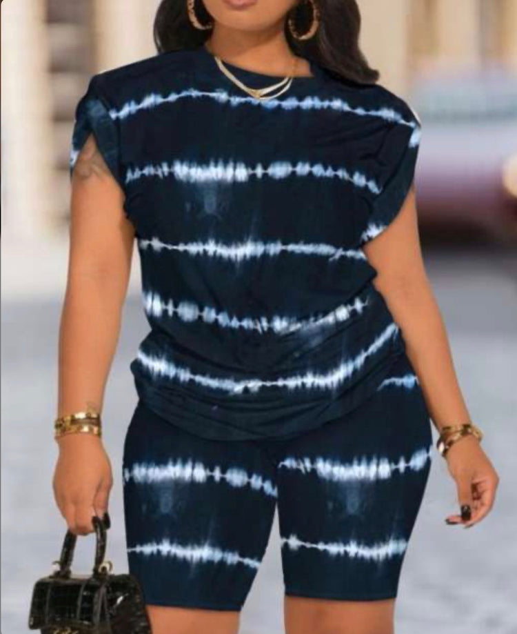 Navy White Tye Dye Short Set