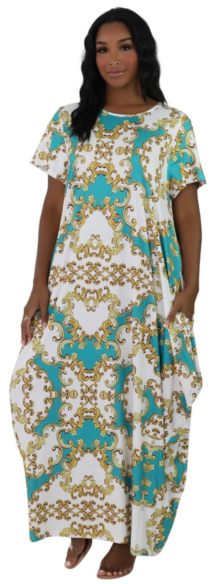Teal Gold Maxi Dress