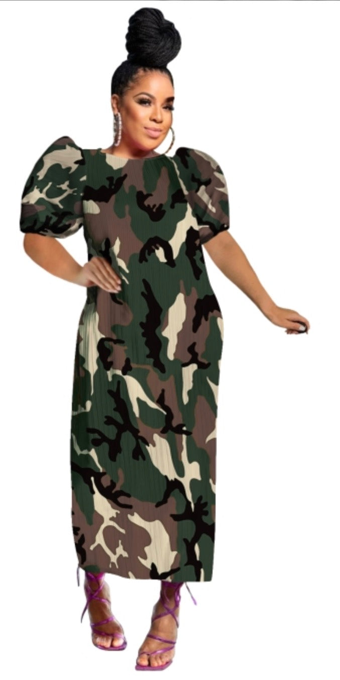 Puff Sleeve Stretch Dress