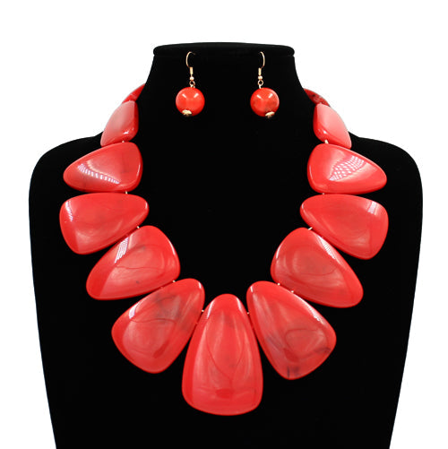 Red Marble Statement Necklace