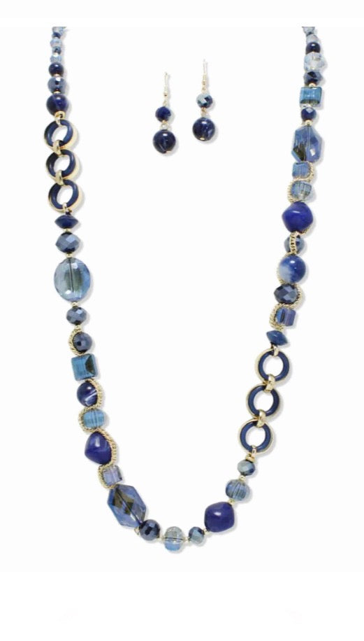 Glass Beads Semi-Precious Stones Long Necklace