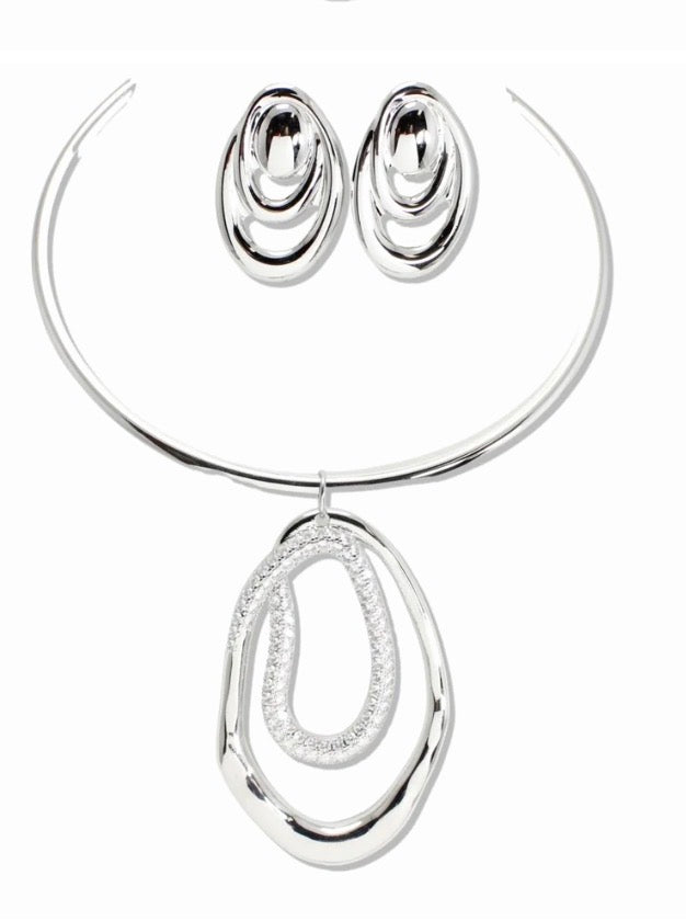 Pave Crystal Pendent Collar Cuff Necklace