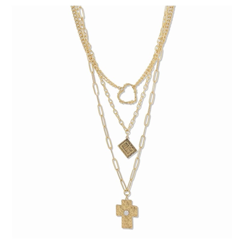 Gold Multi Layer Bible Charm Necklace