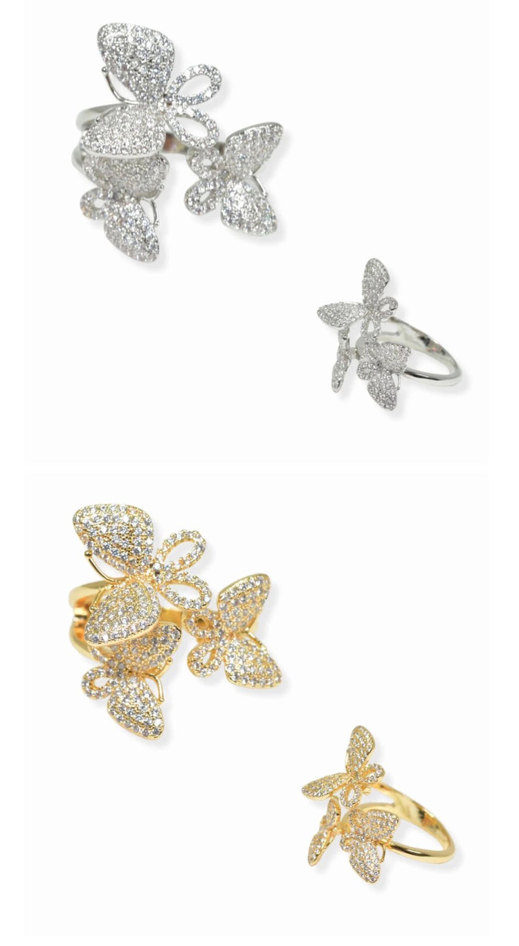 Triple Butterfly Pave Ringstone Ring