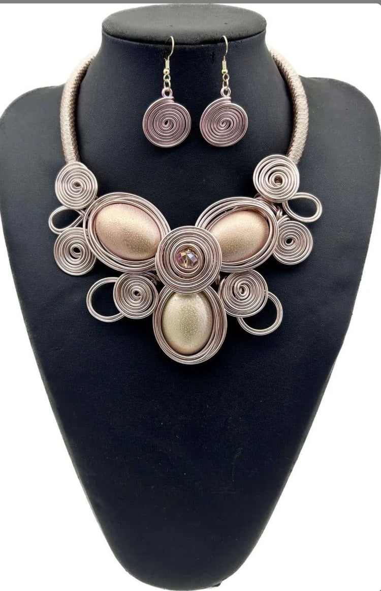 Rose Gold Opal Wire Statement Necklace