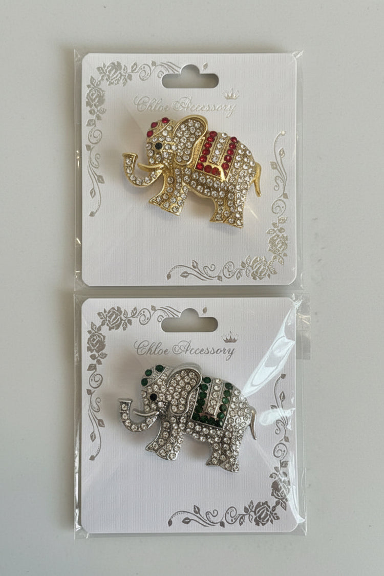 Rhinestone Elephant Brooch