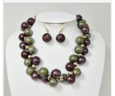 Chocolate Green Bubble Mix Necklace Set
