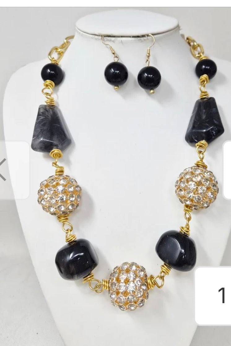 Chunky Beaded Bling Ball Statement Necklace