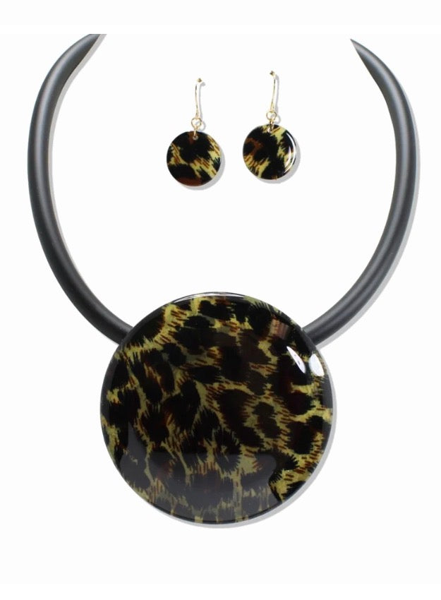 Leopard Circle Disk Necklace