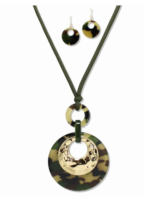 Long Camo Disk Necklace