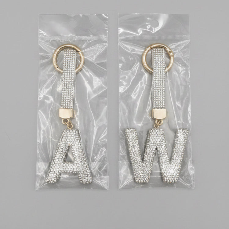 Silver Rhinestone Letter Initial Charm/Keychain