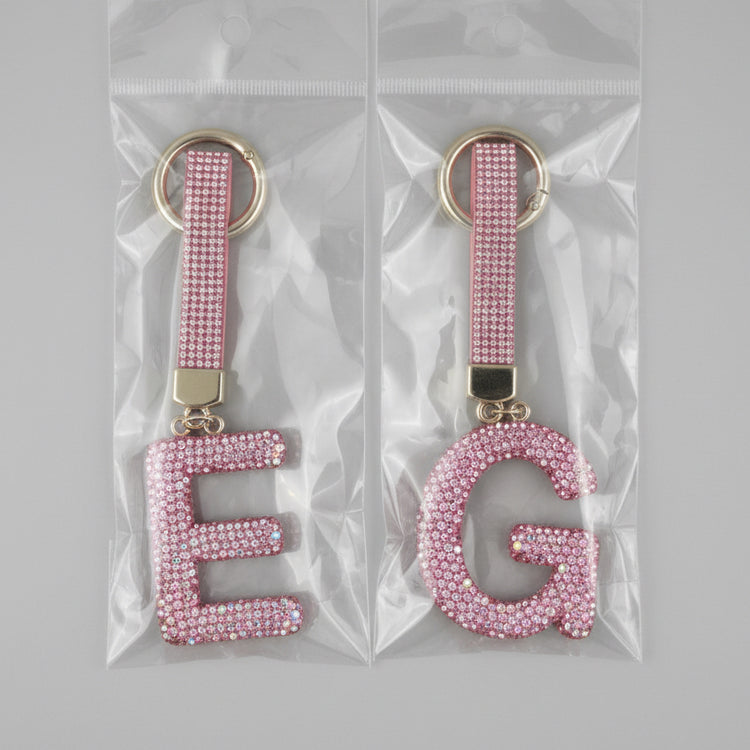 Pink Rhinestone Letter Initial Charm/Keychain