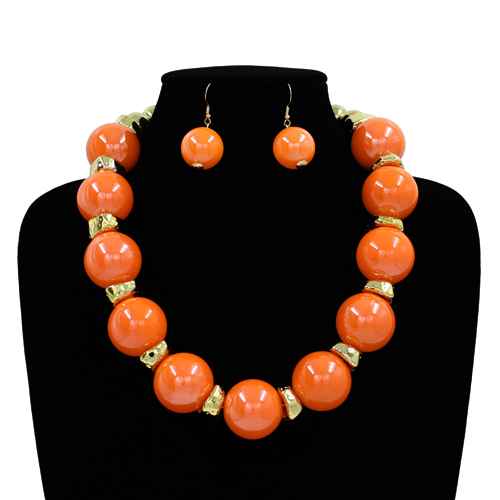 Orange Chunky Bubble Necklace with Earrings Set