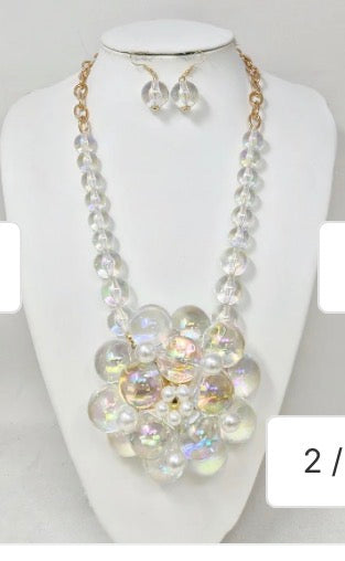 Clear AB Chunky Flower Necklace Set