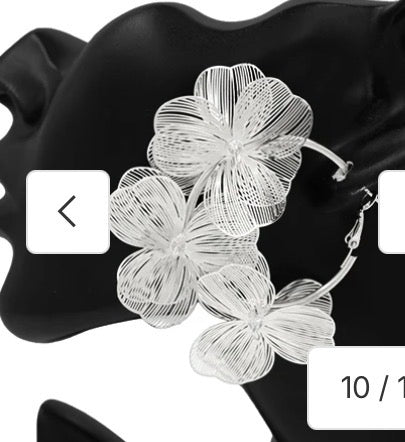 Silver Flower Mesh Hoops