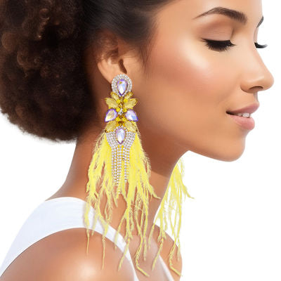 Long Feather Jewel Earrings