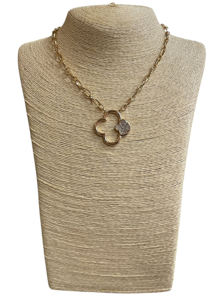 Gold Clover Rhinestone Accent Necklace