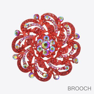 Red Sparkle Flower Brooch