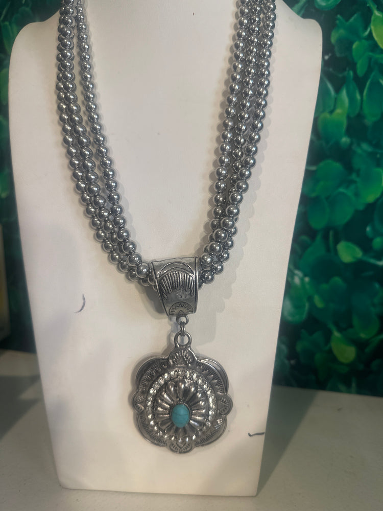 Triple Strand Silver Medallion Necklace