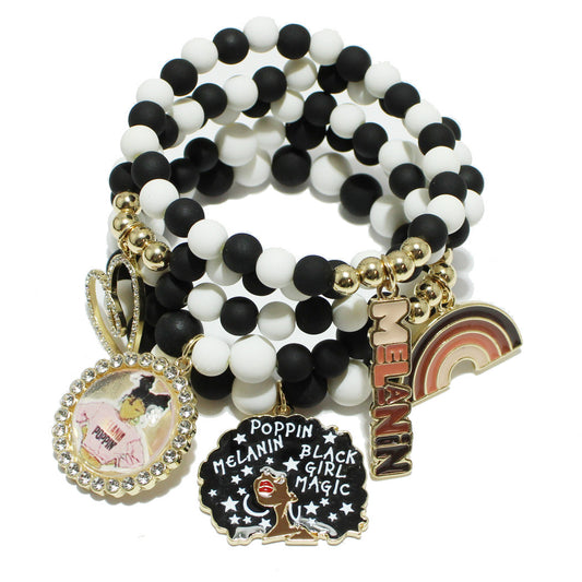 Black and White Beaded Charm Bracelets