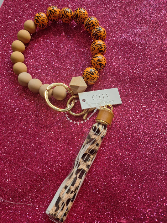 Wooden Beaded Wristlet Key Ring