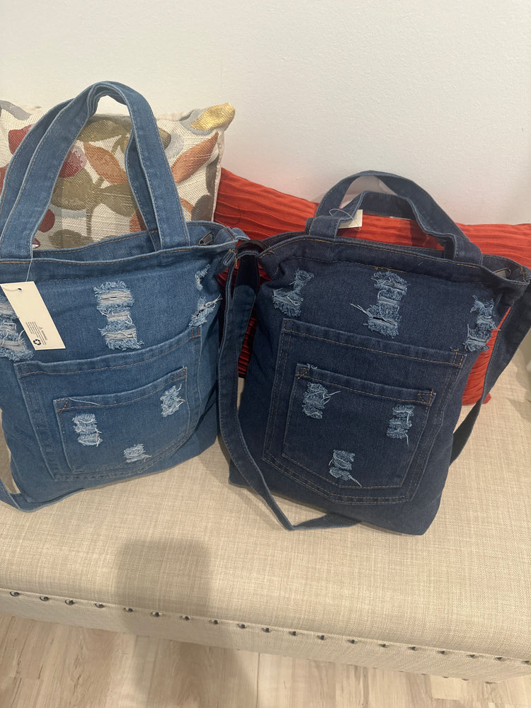 Denim Pocket Zipper Tote Purse