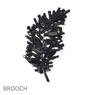 Black Sparkle Leaf Brooch