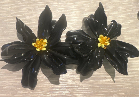 Black Flower Acrylic Statement Earrings