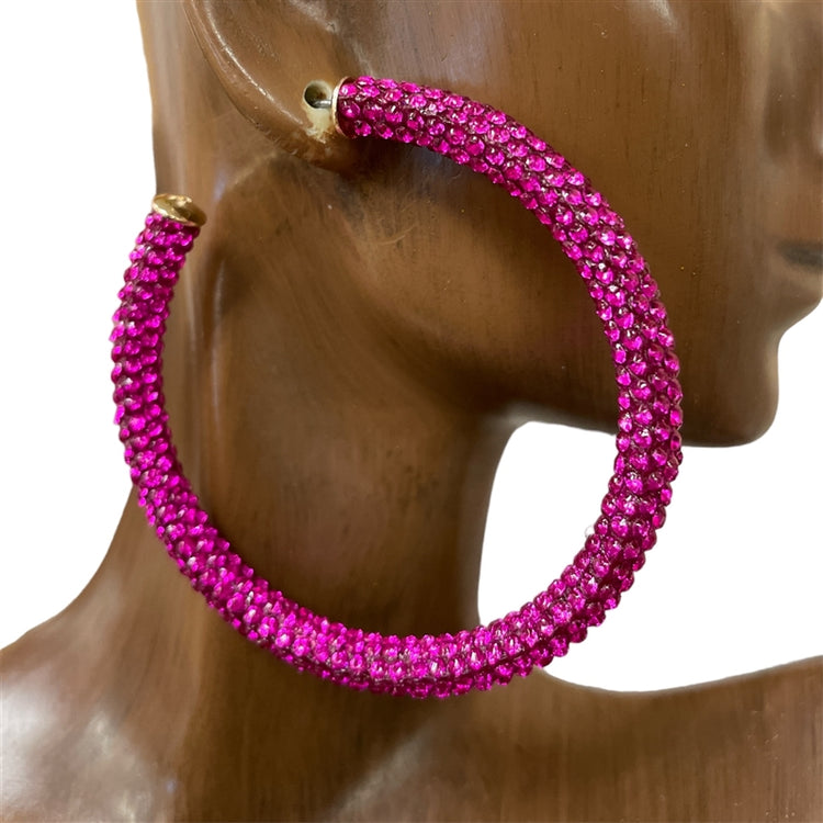 Pink Rhinestone Sparkle Hoops