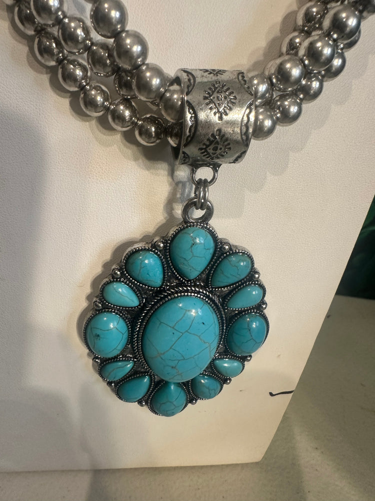 Triple Strand Turquoise Blossom Necklace
