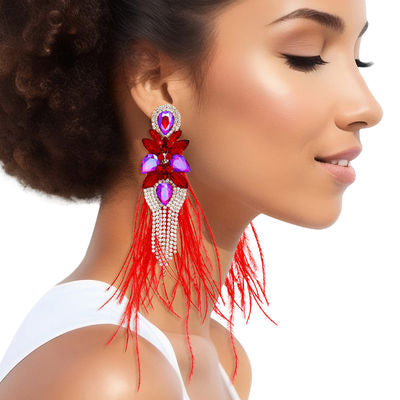 Long Feather Jewel Earrings