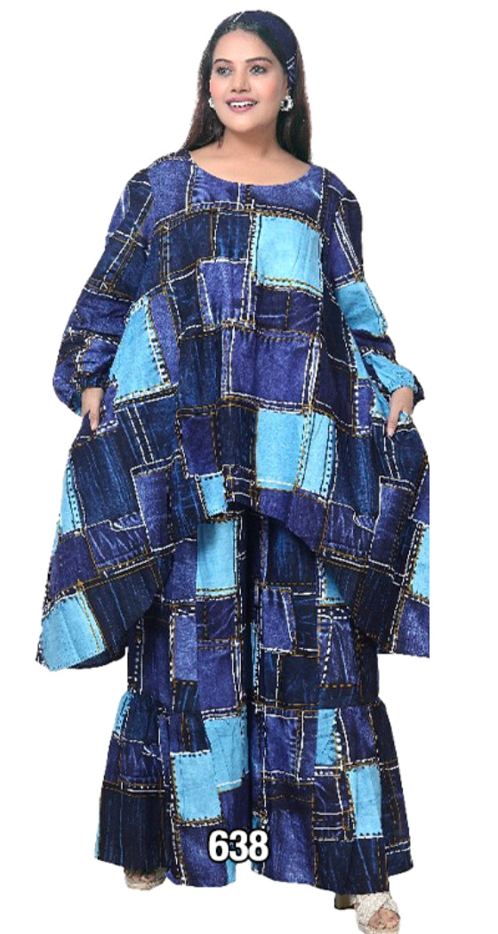 Denim Patchwork Two Piece Pant Suit