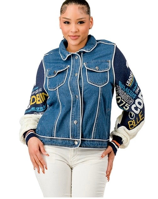 Denim Jacket with White Piping