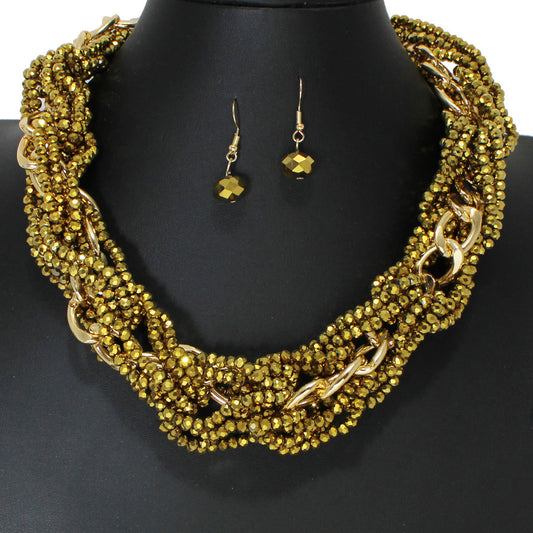 Gold Sparkle Beaded Chain Necklace