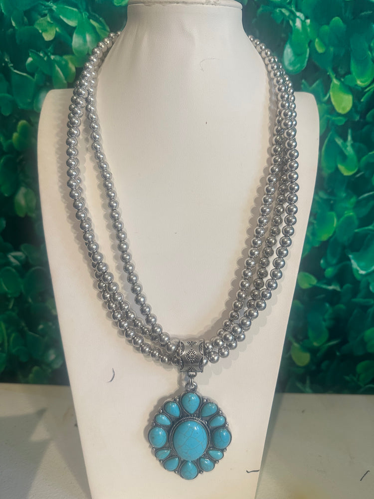 Triple Strand Turquoise Blossom Necklace