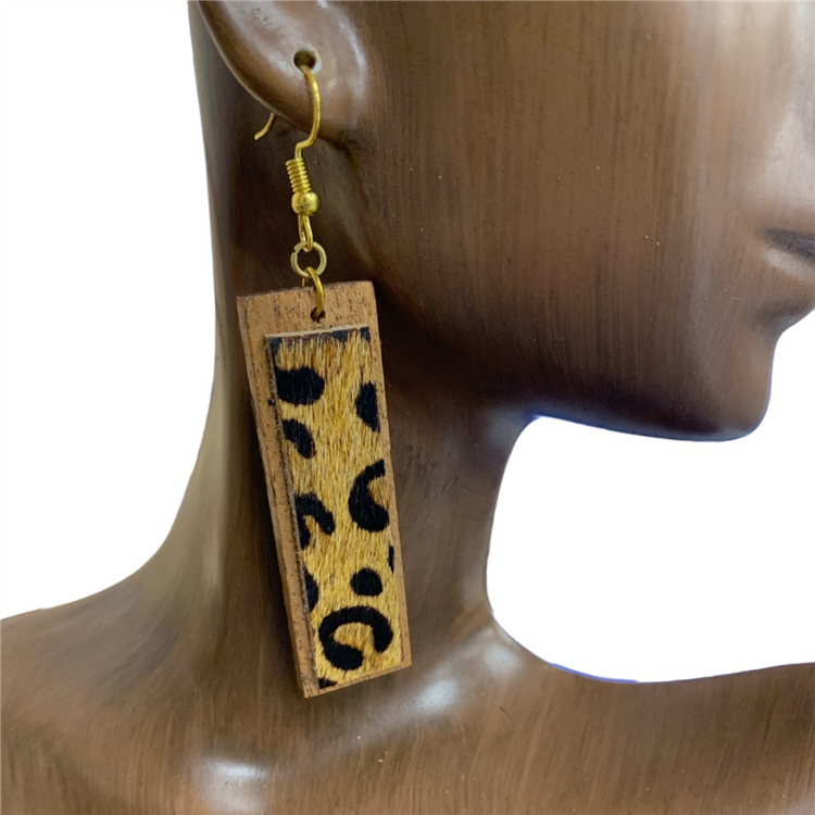 Brown Leopard Wood Earrings