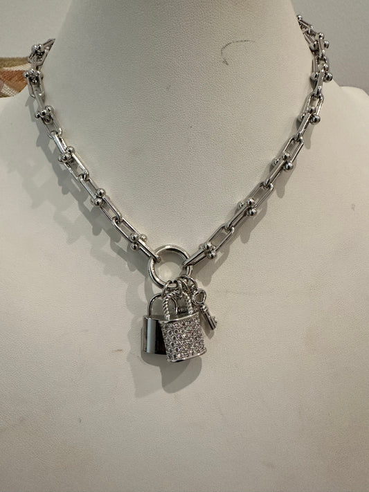 Silver Lock Inspired Tiff Links Necklace